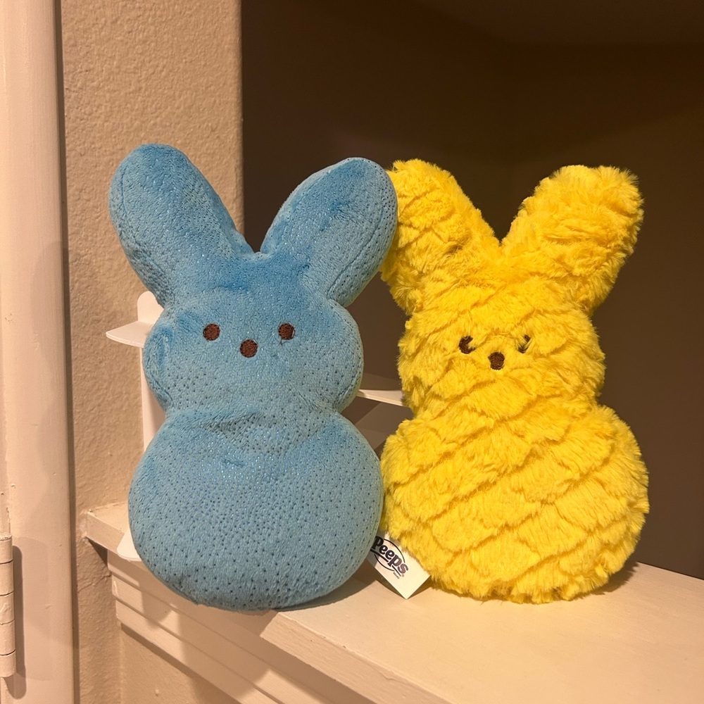 PEEPS Bunny Plush Blue And Yellow Set Just Born 9” Tall Easter Stuffed Rabbit